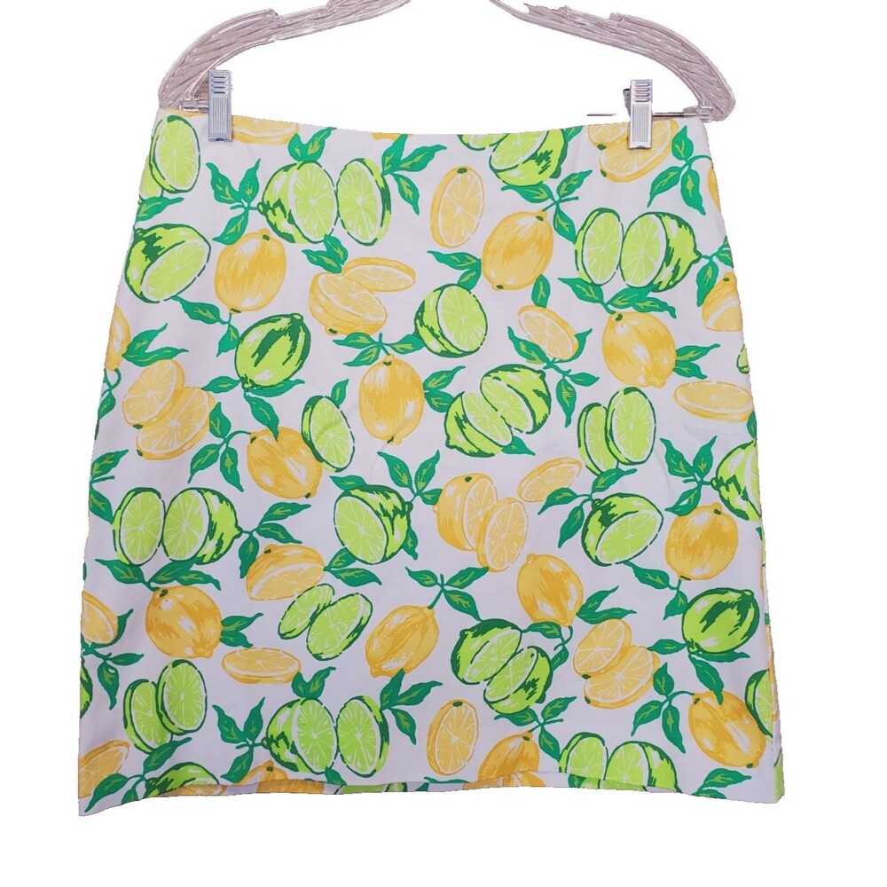 Talbots Cotton Blend Canvas Lemons & Limes Print Side-Zip A-Line Skirt 10 NWT